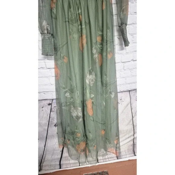 Baltic Born Layla Tulle Maxi Sage Green Floral Mesh Maxi Dress Medium - Picture 4 of 12